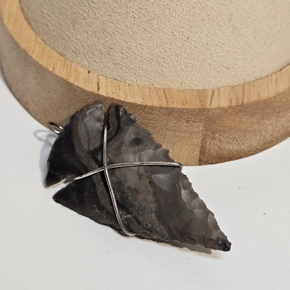 Silver Wire Wrapped Arrowhead Stone Pendant Necklace Handmade